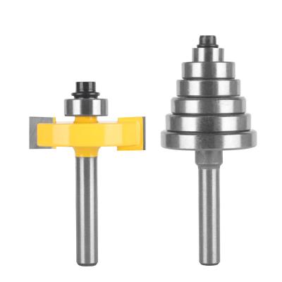 China Furniture 2PCS 1/4 Leg T Type Router Bit Set With 6 Bearing Adjustable Groove Router Bit Cutting Slot Woodworking Tenon Cutter for sale