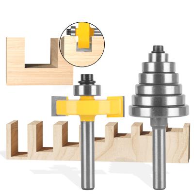 China Furniture 1/4 Leg Groove Router Bit Router T Type Bit Set With 6 Bearings Cutting Adjustable Slot Woodworking Tenon Cutter for sale