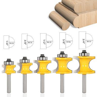 China Furniture 5Pcs Round Half Bullnose Router Bit Set Shank 1/4inch For Woodworking Tool Carbide Milling Cutter Factory Hot Sales for sale