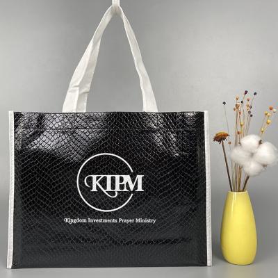 China Rope or Handle Frosted Logo Zip Shopping Bag Small Laminated Small Cotton Laminated Bag Laminated Tote Bag Pp Non Woven Reusable for sale