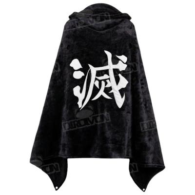 China Cosplay Cartoon TV Costume and Movie Costumes Halloween Anime Kimetsu Hoodie No Yaiba Cloak Cape Flannel Cosplay Costume Demon Slayer Black Blanket for sale