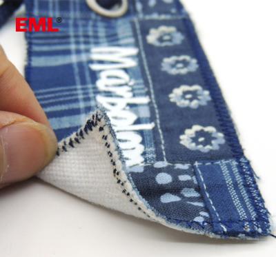 China Recyled EML LABEL fabric label cotton tie dye company dyeing blue lattice label garment embroidered fabric custom label for clothing for sale