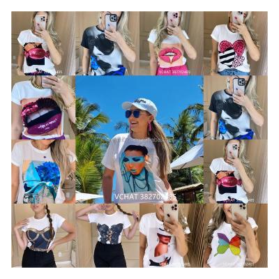 China QUICK DRY 2023 Custom Designer Premium Knit Short Sleeve T-Shirt High Quality Fashion Summer Women's T-Shirts for sale