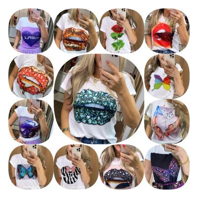 China QUICK DRY 2023 New Product Fashionable Casual Tops Women Summer Short Sleeve Beaded t shirt Ladies Simple Design Solid Color for sale