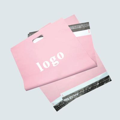 China Strong Adhesive Pink Poly Mailing Bag Handle Bare Mailer Mailer Bags For Packing Clothes for sale