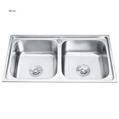 China Without Faucet China Factory Price Kitchen Sink 304 Stainless Steel Double Bowl Sink For Washing for sale