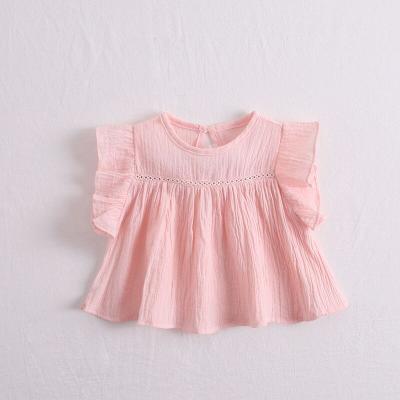 China Breathable Wholesale Cotton Baby Newborn Infant Clothes Tops Short Sleeve Girls Loose Shirt for sale