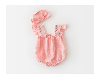 China Casual Wholesale Baby Overalls Two Piece Sets With Bandeau Pink Grid Chic Overalls for sale