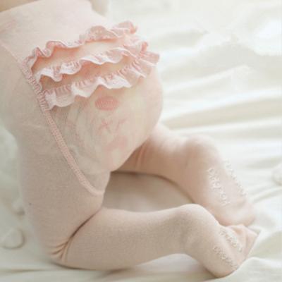 China Hot Mock Lace Ruffle Girl Antibacterial Spats Thicken Non-slip Tights For 0-6 Years Old for sale