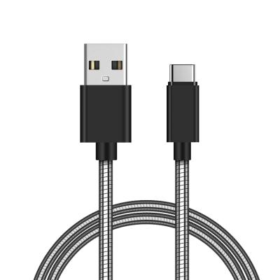 China Type C Data Cable Stainless Steel Spring Cable Usb Data 2a Cord Usb Charger Player MP3/MP4 Metal Spring Wire Micro Usb Fast Charging Cable for sale