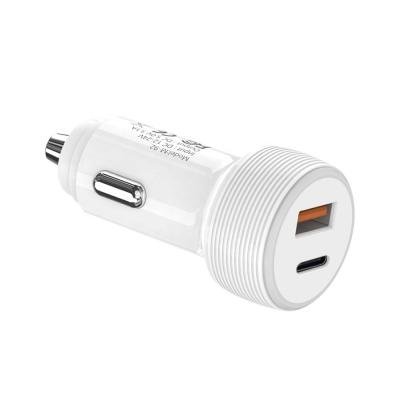 China Left Type Fast Charging Car Charger Adapter Type C 2 USB Fast Charging Car Phone Charger 18W Fast Car Charger With LED for sale