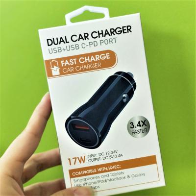 China 3.1A 2 USB C Car Phone Charger 15W Dual USB Car Charger 15W Smart Charger Left Fast Charging Type C Car Phone Ready To Ship for sale