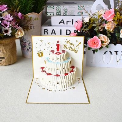 China Recycled Materials Wholesale Handmade Laser Cut 3D Printing Pop Up Christmas Happy Birthday Paper Greeting Card for sale