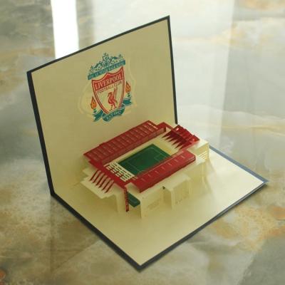 China 3d europe pop up the world soccer stadium handmade papercut greeting card for sale