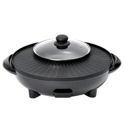 China Easily Cleaned BBQ Multi-Function Pan Electric Grill Pan 2 in 1 Multi-Function Hot Pot Grill Pan with Hot Pot for sale