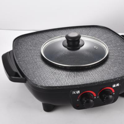 China Easily Cleaned 2 In 1 Square Electric Hot Pot Grill Steamer for sale