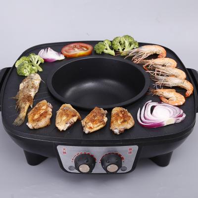 China Dual Temperature BBQ-Grills Easily Cleaned Control Electric Grill 2 In 1 Hot Pot for sale