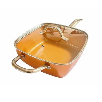 China Sustainable Nonstick Aluminum Copper Square Frying Pan with Free Steamer and Frying Basket Pan Ok for Induction Cooker for sale