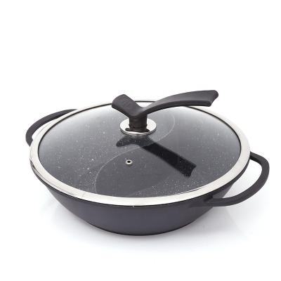 China Durable Die Cast Aluminum Die Cast Non To Bond Two-Flavor Non-Stick Hot Pot 2 Split Wok Marble for sale