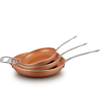 China Sustainable Copper Frying Pan Ceramic Pan Stainless Press Handle for sale