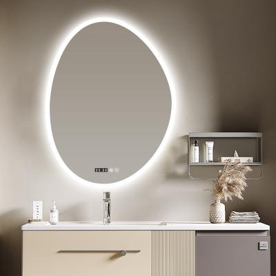 China Water Proof Wall Mounted Drogging Touch Screen Dressing Table Drogging Smart Wall Mounted Shape Bathroom Frameless Frontal Transmittan Lighted Mirror for sale