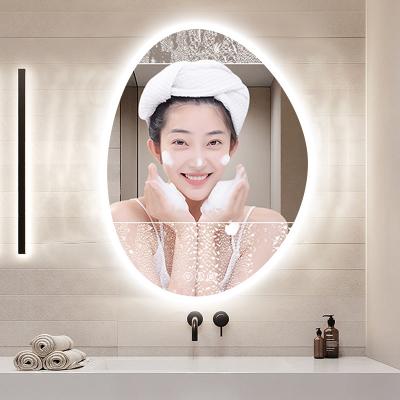 China Water Proof Wall Mounted Drogging Touch Screen Dressing Table Drogging Smart Wall Mounted Shape Bathroom Frameless Frontal Transmittan Lighted Mirror for sale