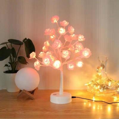 China Table tree Battery Powered Flower Rose Tree Lamp Rose Flower tree light For Wedding Decoration for sale