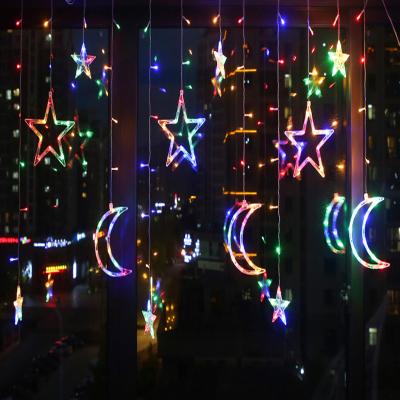 China Multicolor Window Led Curtain Star/Moon String Light 138L LED Curtain Star String Light For Room Festival Ramadan Home Decoration for sale