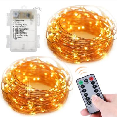 China Battery Copper String Light 8 Models 3AA Battery Operated Christmas Led Remote Control Copper Wire String Lights For Festival Decoration for sale