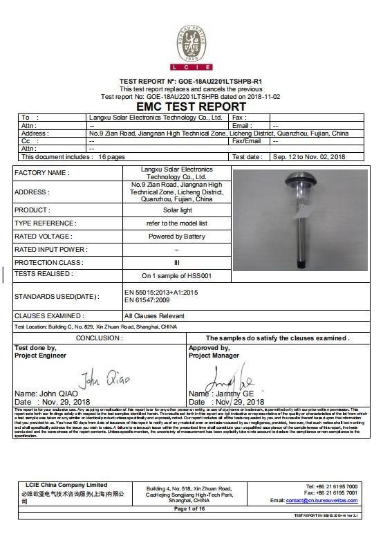 EMC - Langxu Solar Electronics Technology Co., Ltd.