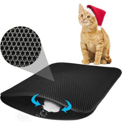 China Wholesale Sustainable Eva Pet Cat Floor Waterproof Washable Litter Mat Waterproof Washable Trapper Scatter Check Mat Cat Litter Pad for sale