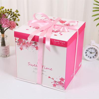 China Materials Manufacturer Double Layer Custom Large Square Recycled Clear Paper Cake Box For Wedding for sale