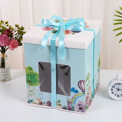 China Hot Sale Custom Materials Square Large Recycled Double Layer Wedding Paper Clear Cake Box With Window for sale