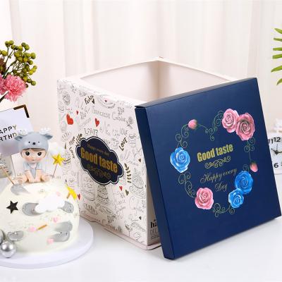 China Customized 10 Inch High Quality Recyclable Logo Cake Paper Tall Square Cake Box For Tall Cake for sale