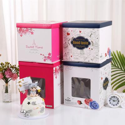 China Recycled Materials Open Window Custom Logo New Design Tall Clear Cake Packaging Paper Box for sale