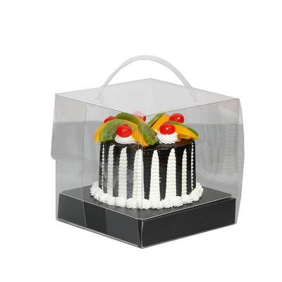 China Custom Recycled Materials New Design Transparent Square Mini Portable Plastic Cake Box With Window for sale