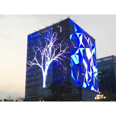 China Advertising display for transparent wall Transparente Pantalla P3.9 P10 advertising screen outdoor transparent glass led display video curtain wall for building facade for sale