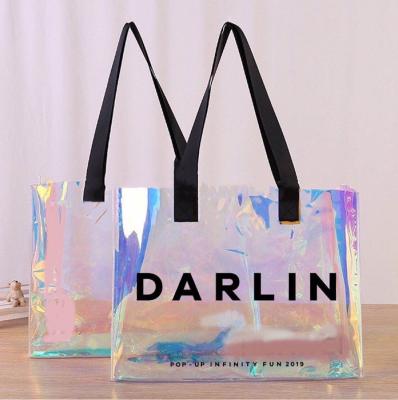 China Custom Made Transparent High Quality 2022 2020 Reusable PVC Shopping Bag Fashion PVC Tote Bags for sale