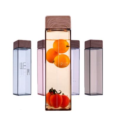 China 500ml promotion gift viable hot sale bamboo water bottle cover square plastic water bottle lid for sale