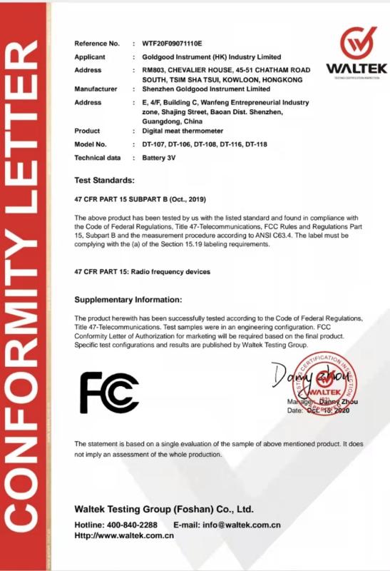 FCC - Shenzhen Goldgood Instrument Limited