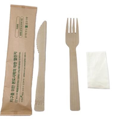 China Handmade Disposable Well Polished Portable Bamboo To Go Travel Cutlery Bamboo Knife Fork And Tissue Paper Napkins for sale