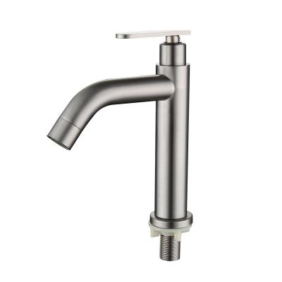 China 2021 Bathroom Faucets 304 Stainless Steel Faucets Bend Wash Column Basin Single Hole Cold Metered Faucet for sale