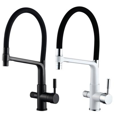 China Modern 3 Way Filtration Faucets Pull Out Kitchen Faucet Sink Mixer Tap Purifier Water Tap Black White Drinking Brass With 360 Degree Swivel for sale