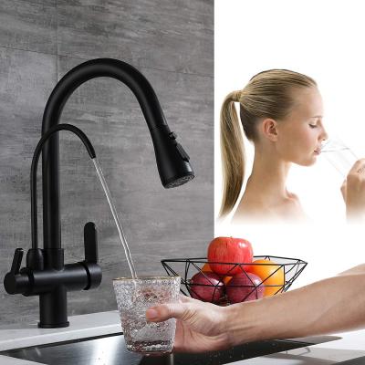 China Modern Pure Water Kitchen Faucet With Pull Out Double Handle Hot And Cold Three Way Mixer Kitchen Filter Drinking Water Faucets for sale