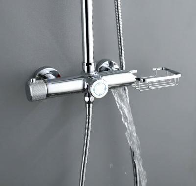 China With Slide Bar Shower Chrome Solid Brass Ceramic Chrome Thermostatic Shower Faucet Set for sale