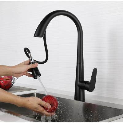 China Thermostatic Faucets Brass Black Pull Out Kitchen Sink Faucet 304 Stainless Steel With Single Lever Pull Down Sprayer for sale