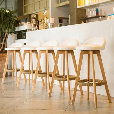 China Modern Classic Nordic Rustic Kitchen Counter High Chair PU Fabric Wood Leather Bar Stool With Back for sale