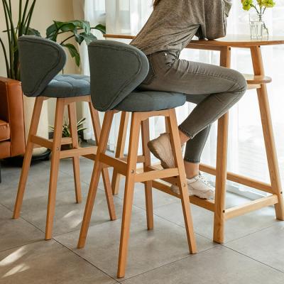 China Modern Nordic Rustic Modern Kitchen Counter Stool High Bar Chair Fabric PU Leather Fabric Bar Chair Modern Wooden Bar Chair for sale