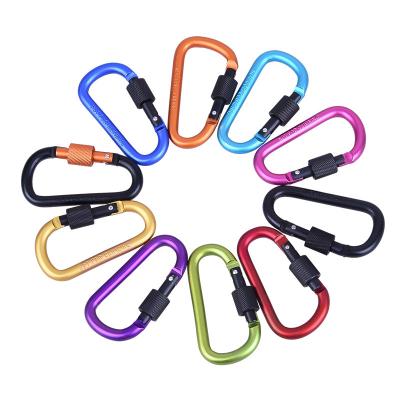 China Outdoor Camping Increasing Displacement Color Carabiner Thickened 8CM With Nut Hook Aluminum Alloy Backpack Lock D Type Quick Hanging Buckle for sale