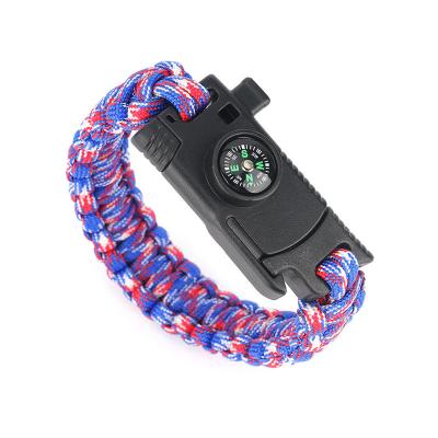 China Outdoor Camping Hiking Survival Wristband Compass Fire Starter Whistle Paracord Traveling Multifunctional Outdoor Camping Bracelet for sale